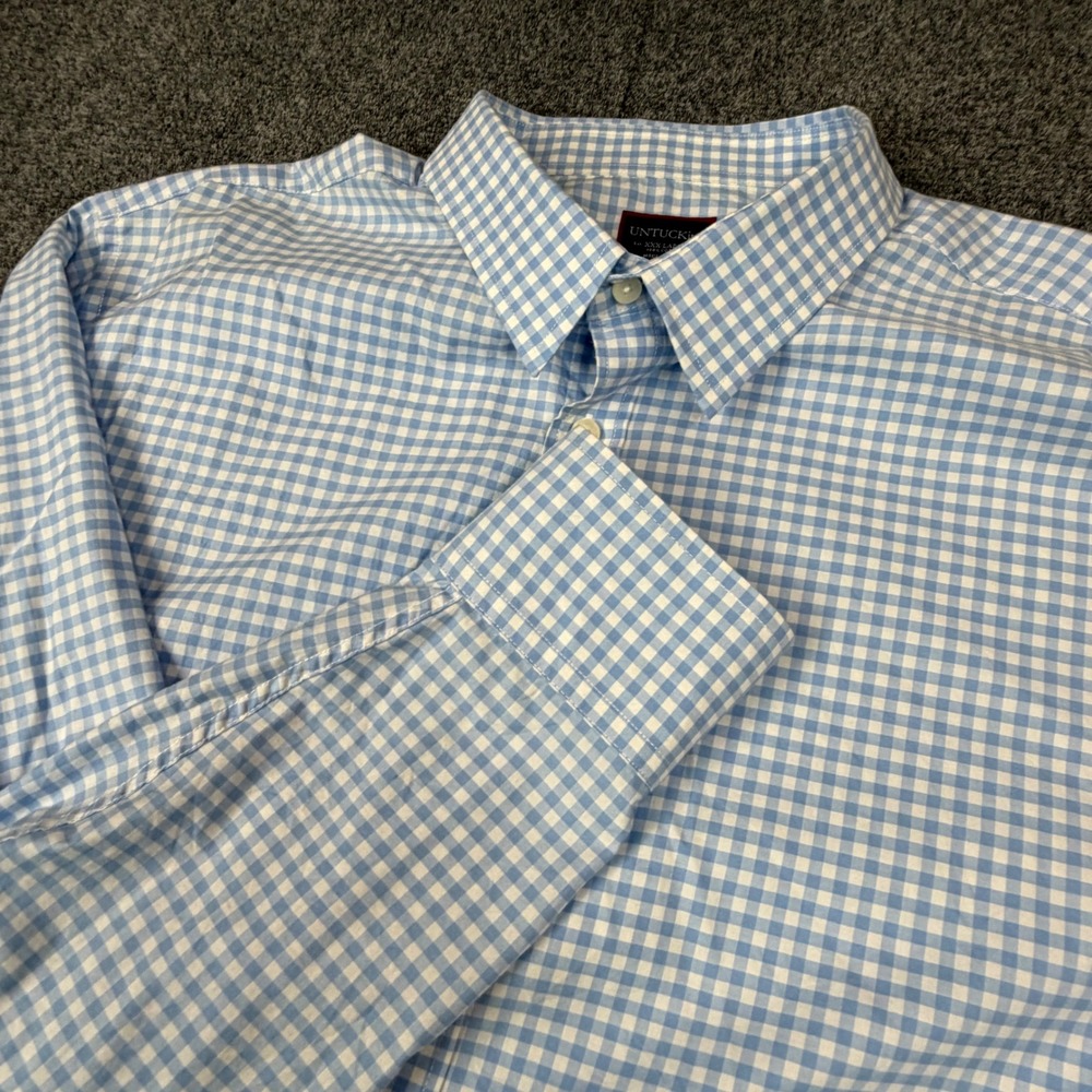 UNTUCKit Mens 3XL Blue White Gingham Check Cotton Button Down‎ Shirt Long Sleeve